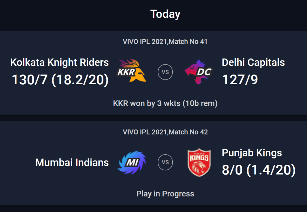 ipl 2021 schedule today